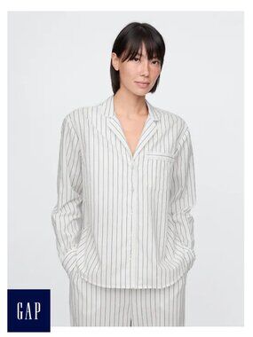 gap poplin pajama shirt size M white
